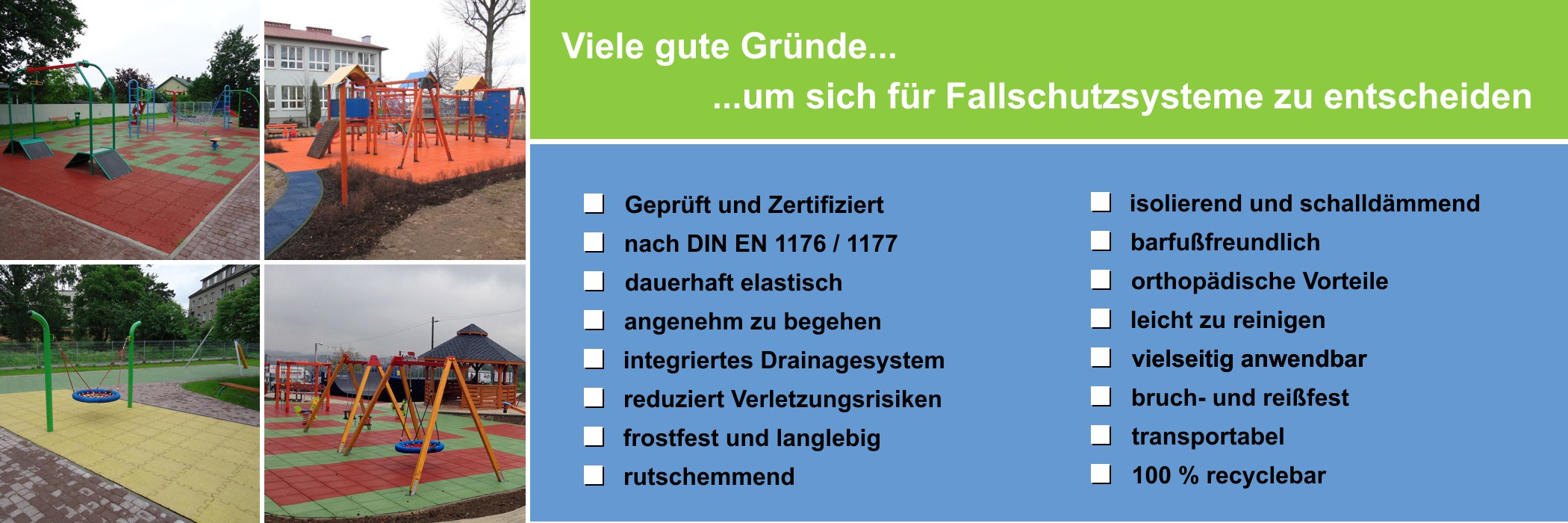 Freizeitanlage mit Holzschaukeln und blauer Nestschaukel